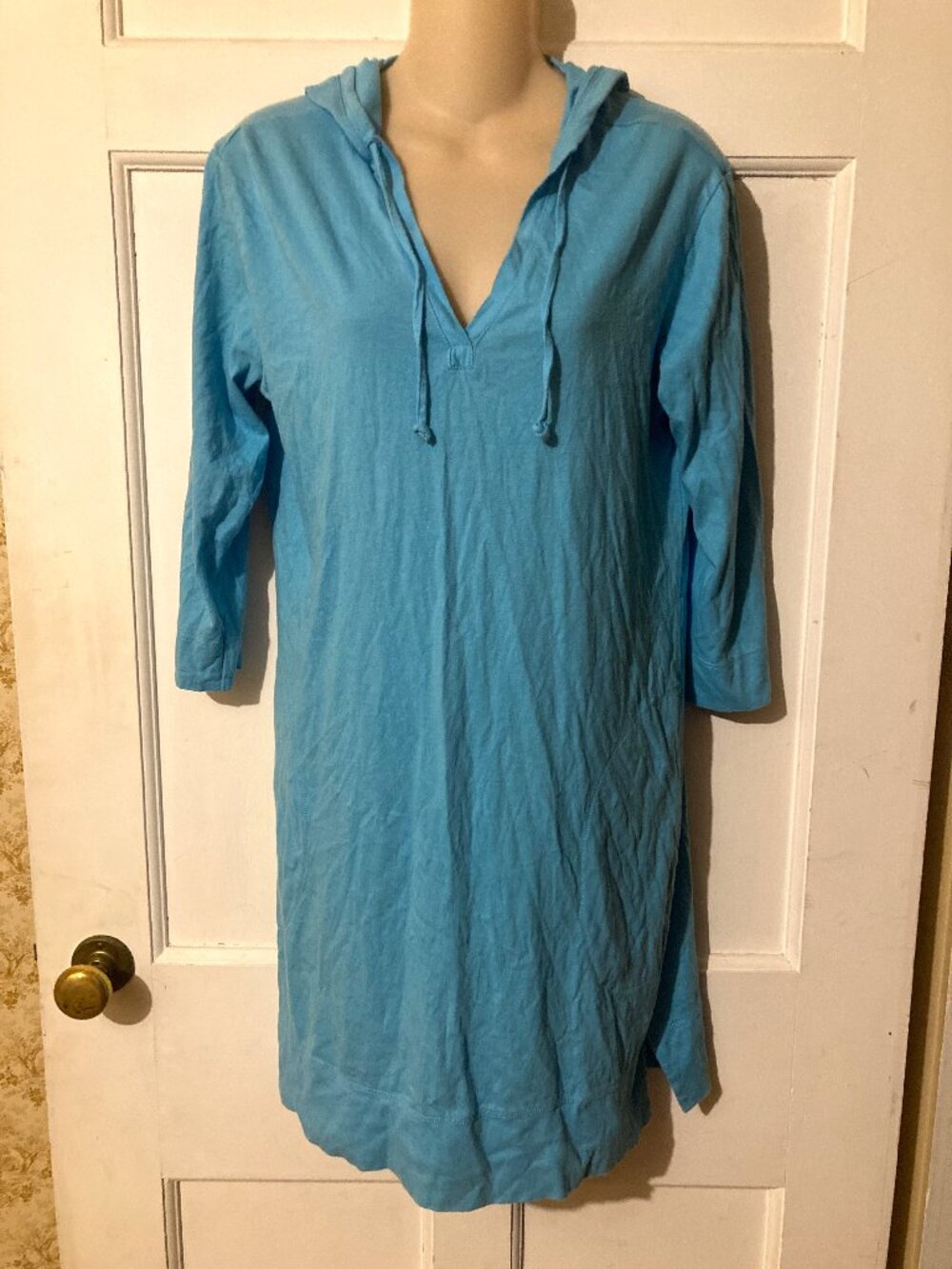 L.L.BEAN Women's Comfy Cotton Hooded Beach Swim Coverup Dress w/Pockets ~ Sz S